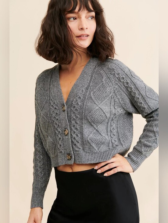 Madewell Sweaters - Madewell Lurex Sahara Cable Cardigan Charcoal NWT Cropped V-Neck Size Large